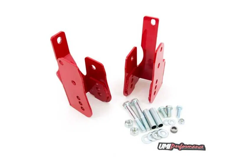 UMI Performance 1060-R, 05-14 Ford Mustang Rear Control Arm Relocation Brackets- Bolt In