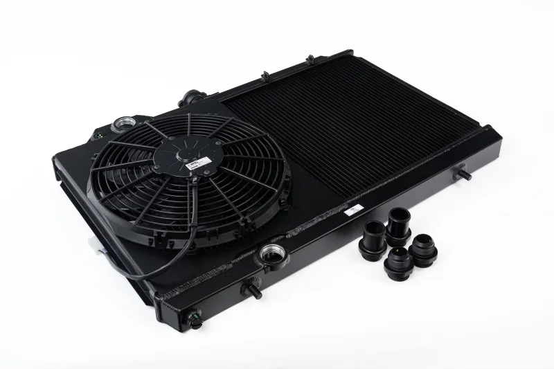 CSF 7075B, 01-07 Mitsubishi Evo 7/8/9 Full-Slim Radiator w/12in Fan & Shroud/-16AN - Black