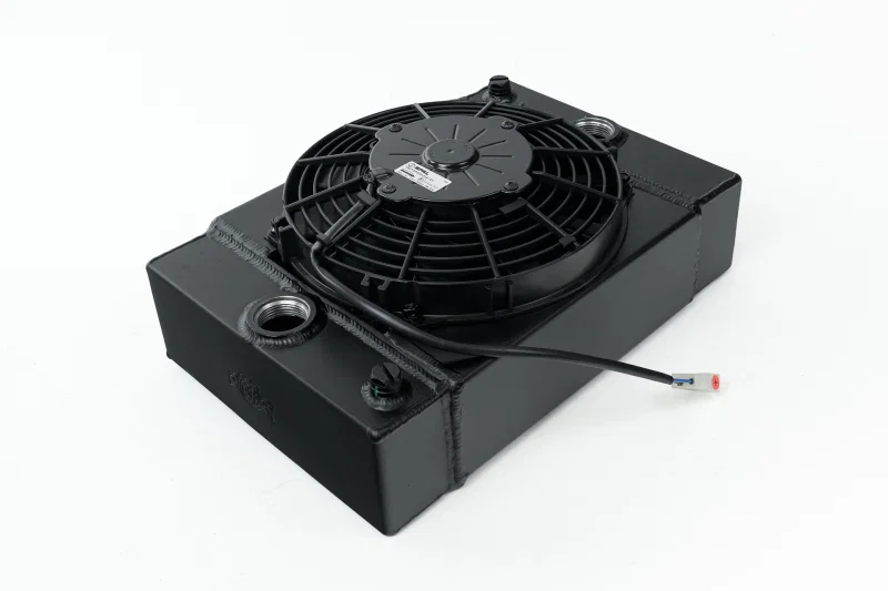 CSF 7065B, Universal Drag Race / Tuck Radiator w/9in Spal Fan - 10.5in H x 10in L x 3.6in W - Black