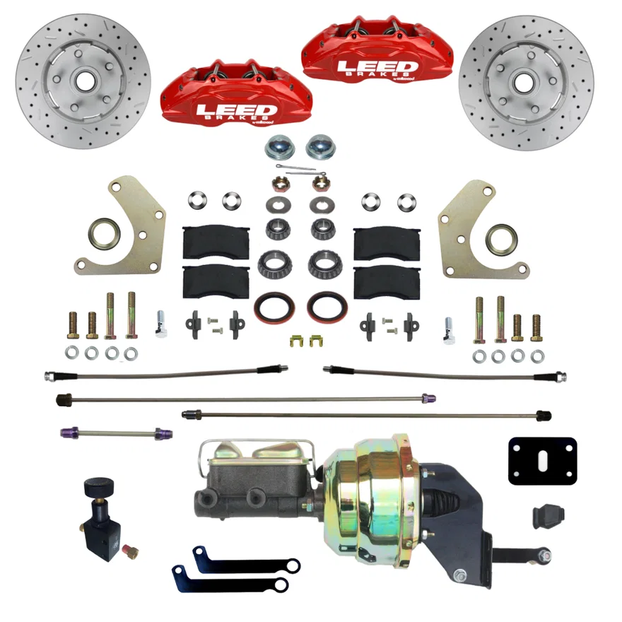 Power Front Kit with Drilled Rotors and Red Powder Coated Calipers