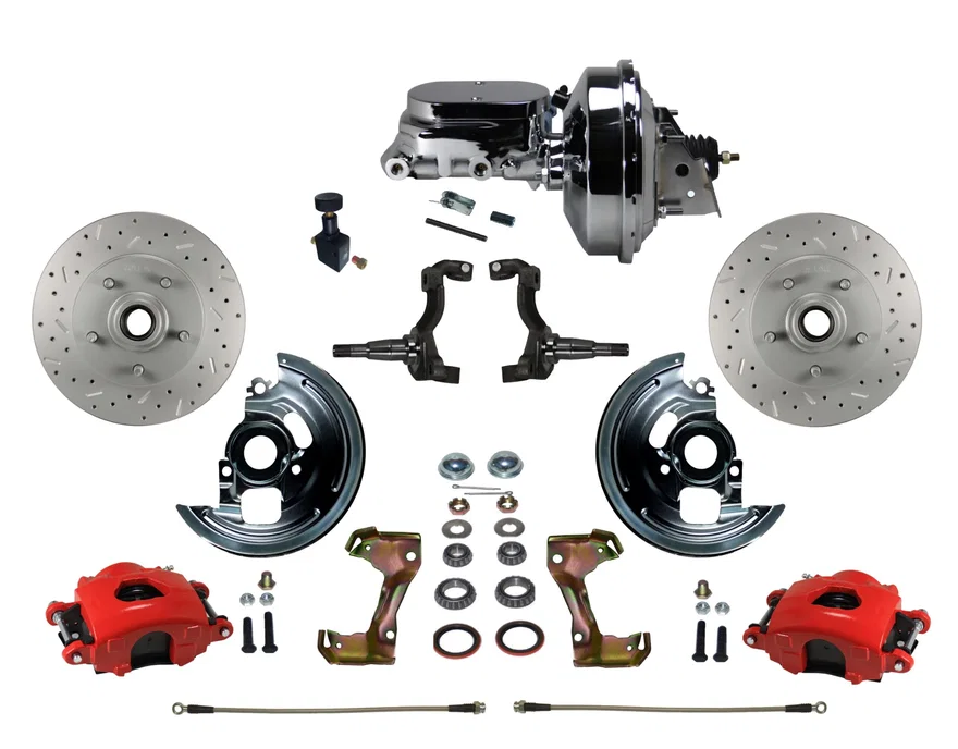 Power Front Kit with  Drilled Rotors and Red Powder Coated Calipers