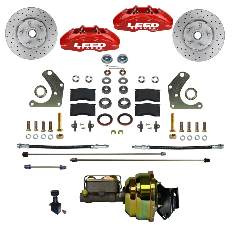 Power Front Kit with Drilled Rotors and Red Powder Coated Calipers