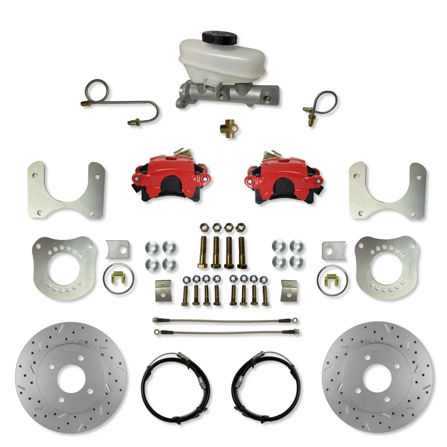 Rear Disc Brake Kit  with Drilled Rotors and Red Powder Coated Calipers for Ford Mustang