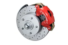 Front Manual Kit with 2" Drop Spindles Drilled Rotors and Red Powder Coated Calipers image 2