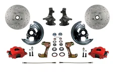 Front Spindle Kit with 2" Drop Spindles Drilled Rotors and Powder Coated Calipers for Chevrolet Chevy II image 1