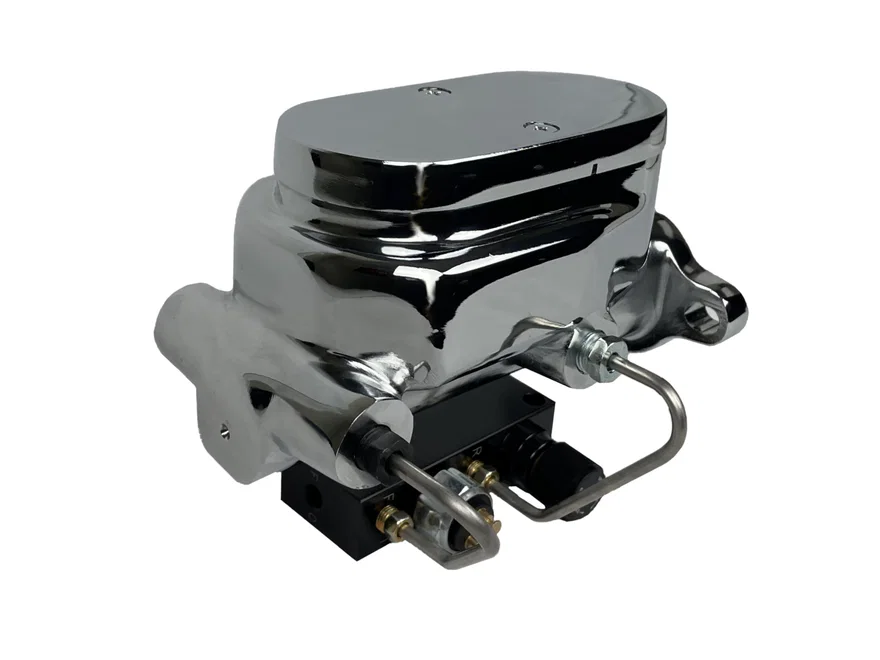Master cylinder kit 1-1/8 inch bore chrome flat top with adjustable valve