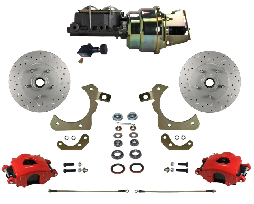 Power Front Kit with  Drilled Rotors and Red Powder Coated Calipers for Chevrolet