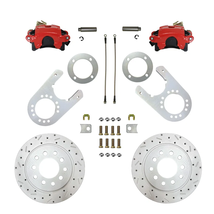 Rear Disc Brake Kit  with Drilled Rotors and Red Powder Coated Calipers