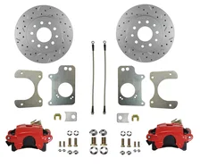 Rear Disc Brake Kit  with Drilled Rotors and Red Powder Coated Calipers image 1