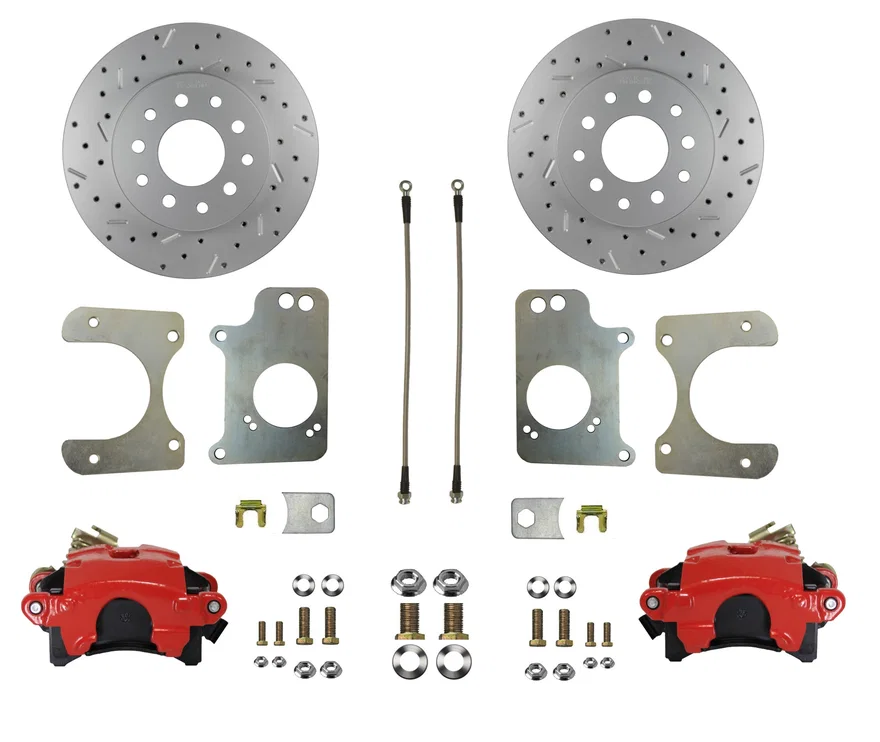 Rear Disc Brake Kit  with Drilled Rotors and Red Powder Coated Calipers