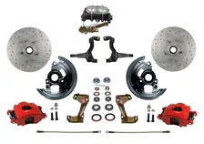 Manual Front Kit with Drilled Rotors and Red Powder Coated Calipers for Chevrolet Chevy II image 1