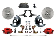 Manual Front Kit with Drilled Rotors and Red Powder Coated Calipers for Chevrolet Chevy II image 1