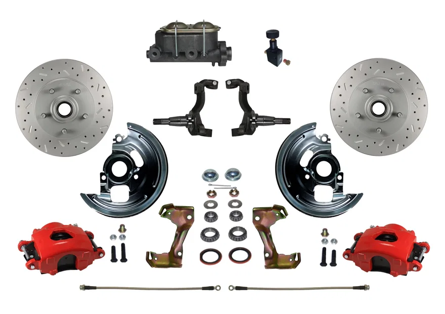 Manual Front Kit with Drilled Rotors and Red Powder Coated Calipers for Chevrolet Chevy II
