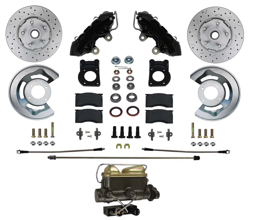 Leed Brakes BFC0001-4C7X, Manual Front Kit with Drilled Rotors and Black Powder Coated Calipers