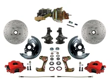 Front Power Kit with 2" Drop Spindles Drilled Rotors and Red Powder Coated Calipers image 2