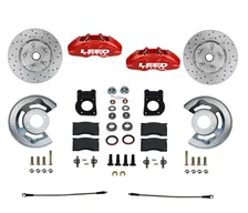 Front Spindle Kit with Drilled Rotors and Red Powder Coated Calipers image 1