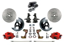 Front Manual Kit with 2" Drop Spindles Drilled Rotors and Red Powder Coated Calipers image 1