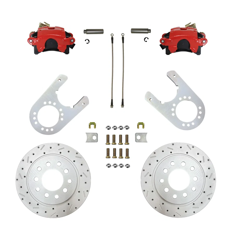 Rear Disc Brake Kit  with Drilled Rotors and Red Powder Coated Calipers