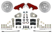 Front Spindle Kit with Drilled Rotors and Red Powder Coated Calipers image 1
