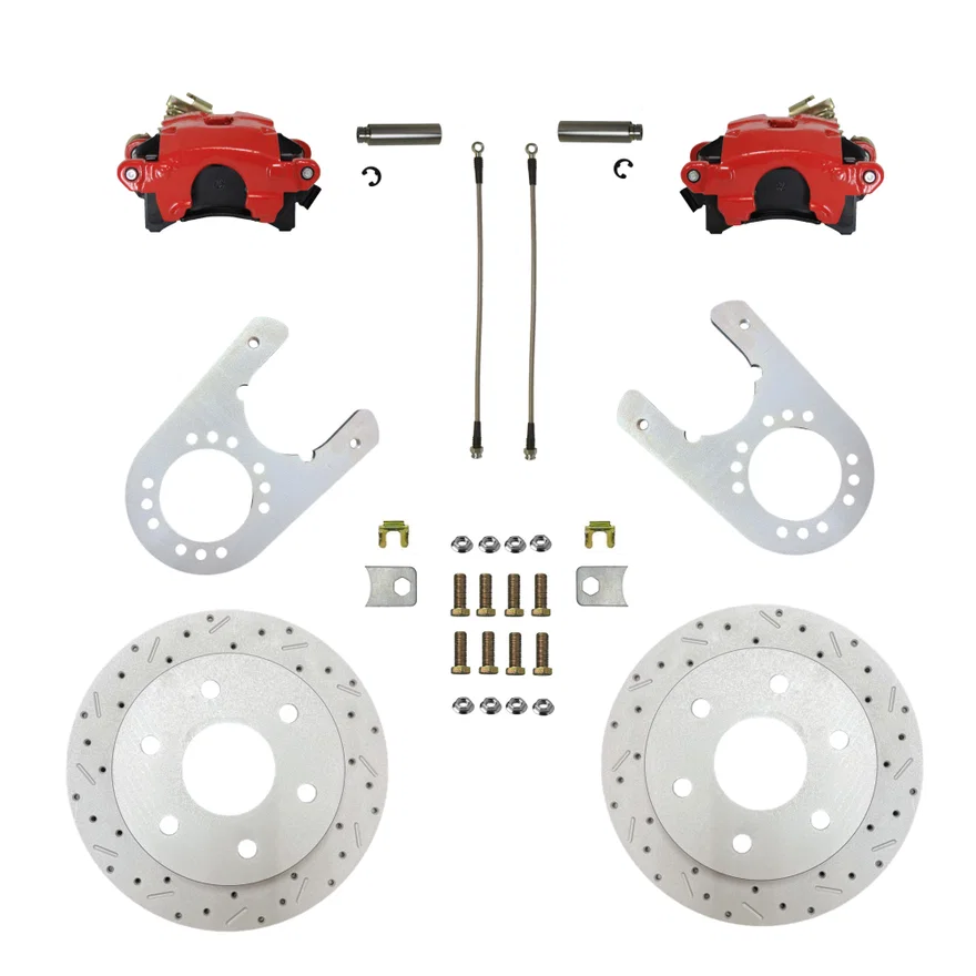 Rear Disc Brake Kit  with Drilled Rotors and Red Powder Coated Calipers