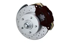 Front Spindle Kit with 2" Drop Spindles Drilled Rotors and Powder Coated Calipers for Chevrolet Chevy II image 2