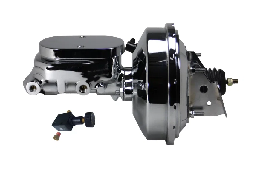 Leed Brakes 2F605, 9 inch power booster, 1-1/8 inch bore flat top master adjustable valve (Chrome)