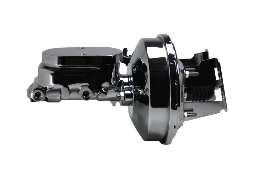 Leed Brakes 4R6, 9 inch power booster, 1-1/8 inch bore flat top master (Chrome)