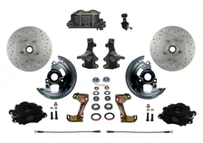 Front Manual Kit with 2" Drop Spindles Drilled Rotors and Black Powder Coated Calipers image 1