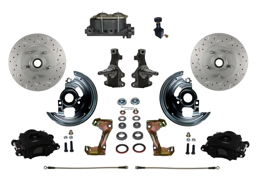 Front Manual Kit with 2" Drop Spindles Drilled Rotors and Black Powder Coated Calipers
