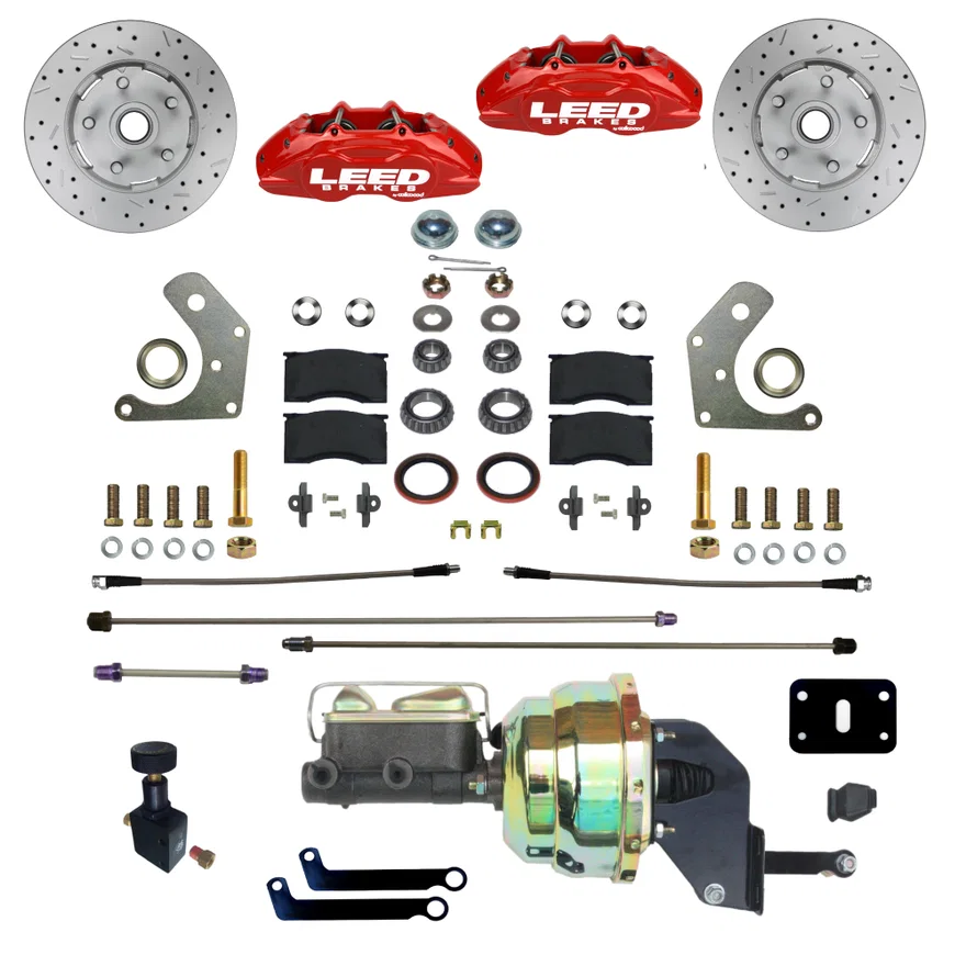Power Front Kit with Drilled Rotors and Red Powder Coated Calipers