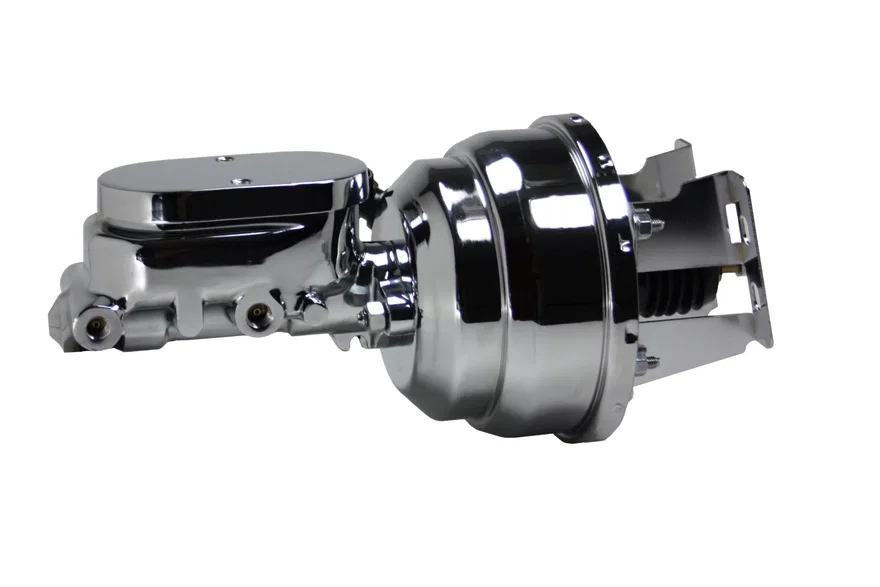 8 inch dual power booster, 1-1/8 inch bore flat top master (Chrome) for Chevrolet