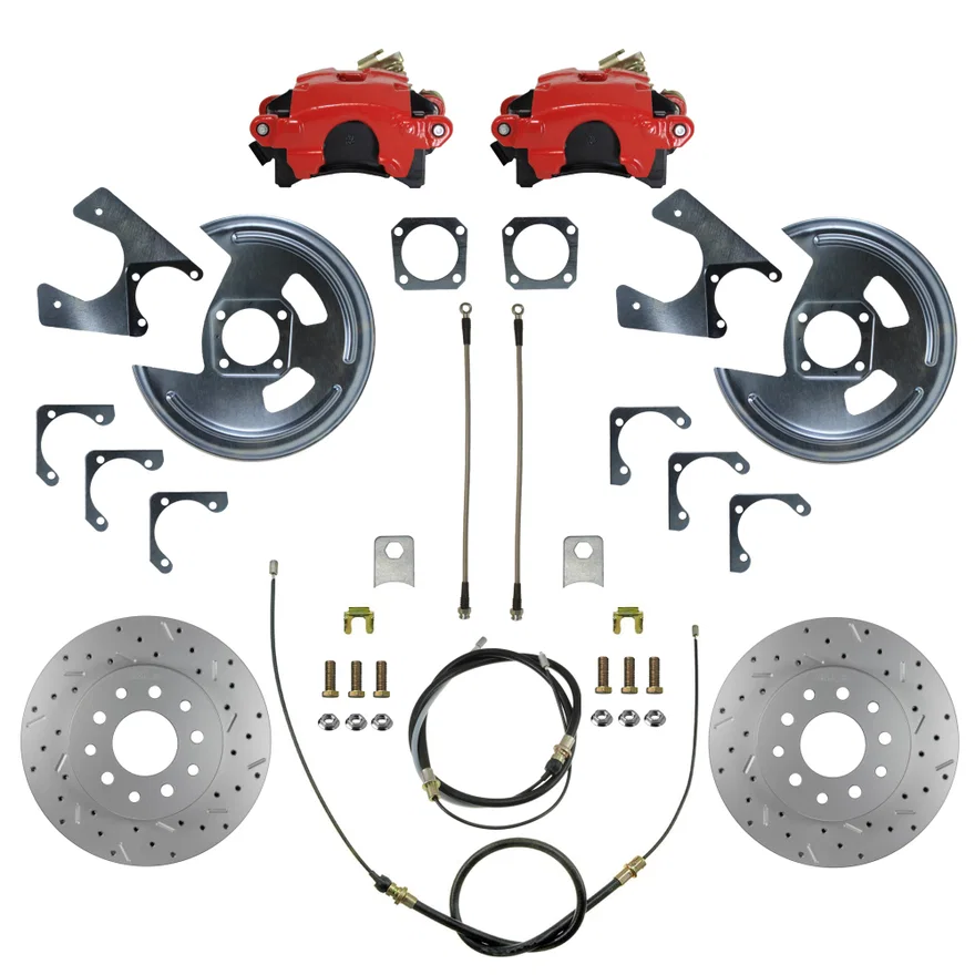 Rear Disc Brake Kit  with Drilled Rotors and Red Powder Coated Calipers