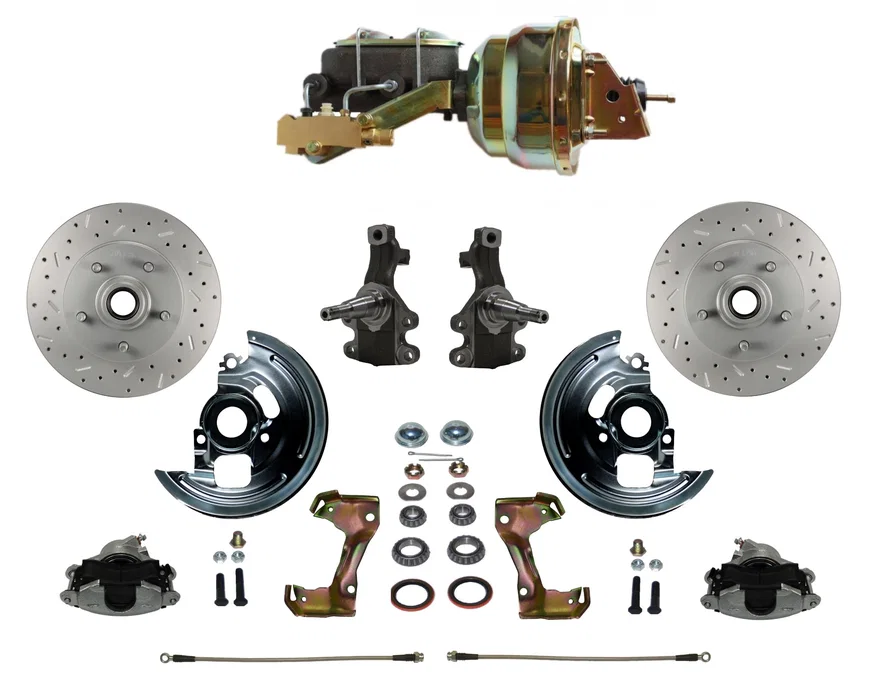 Front Power 2" Drop Spindle Kit with Drilled Rotors and Zinc Plated Calipers