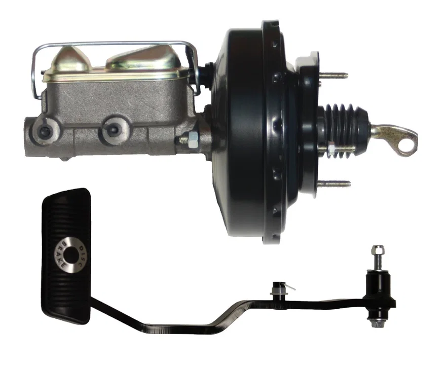 9 inch power booster, 1 inch bore master cylinder, automatic brake pedal