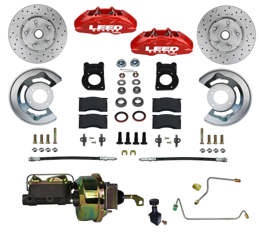 Leed Brakes RFC0005-H405MX, Power Front Kit with Drilled Rotors and Red Powder Coated Calipers for Ford Mustang