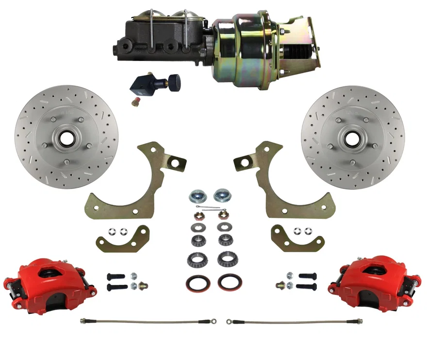 Power Front Kit with  Drilled Rotors and Red Powder Coated Calipers for Chevrolet
