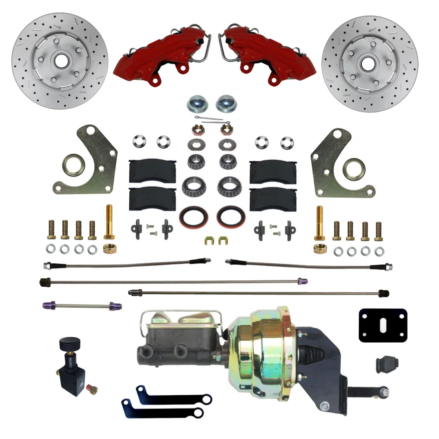 Power Front Kit with Drilled Rotors and Red Powder Coated Calipers