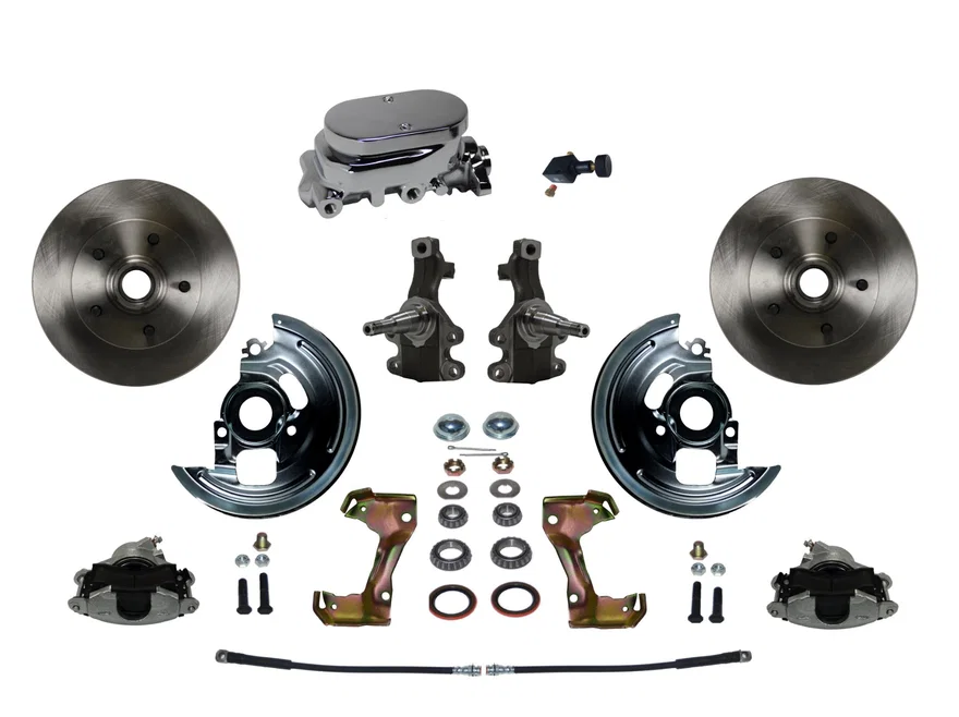 Front Manual 2" Drop Spindle Kit with Plain Rotors and Zinc Plated Calipers