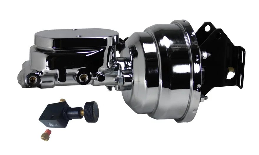 8 inch dual booster, 1-1/8 inch bore flat top master adjustable valve (Chrome)