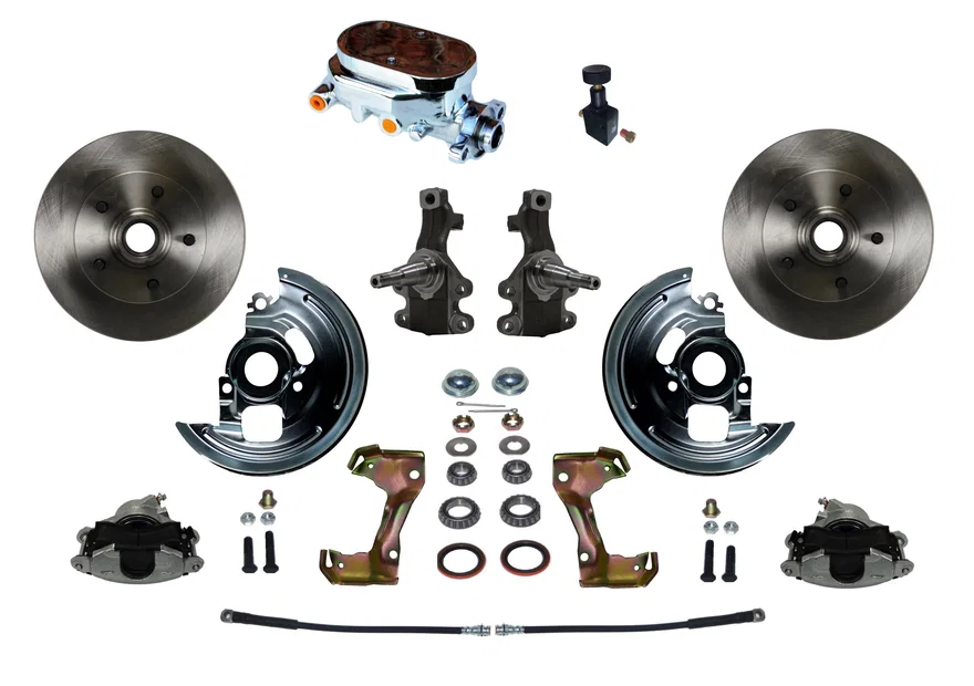 Front Manual 2" Drop Spindle Kit with Plain Rotors and Zinc Plated Calipers