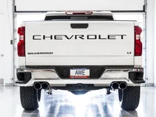 0FG Catback Split Rear Exit Exhaust for 4th Gen Silverado/Sierra 1500 5.3L (With Bumper Cutouts) - Quad Chrome Silver Tips image 5