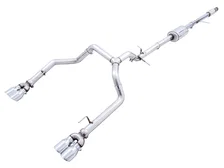 0FG Catback Split Rear Exit Exhaust for 4th Gen Silverado/Sierra 1500 5.3L (With Bumper Cutouts) - Quad Chrome Silver Tips image 1