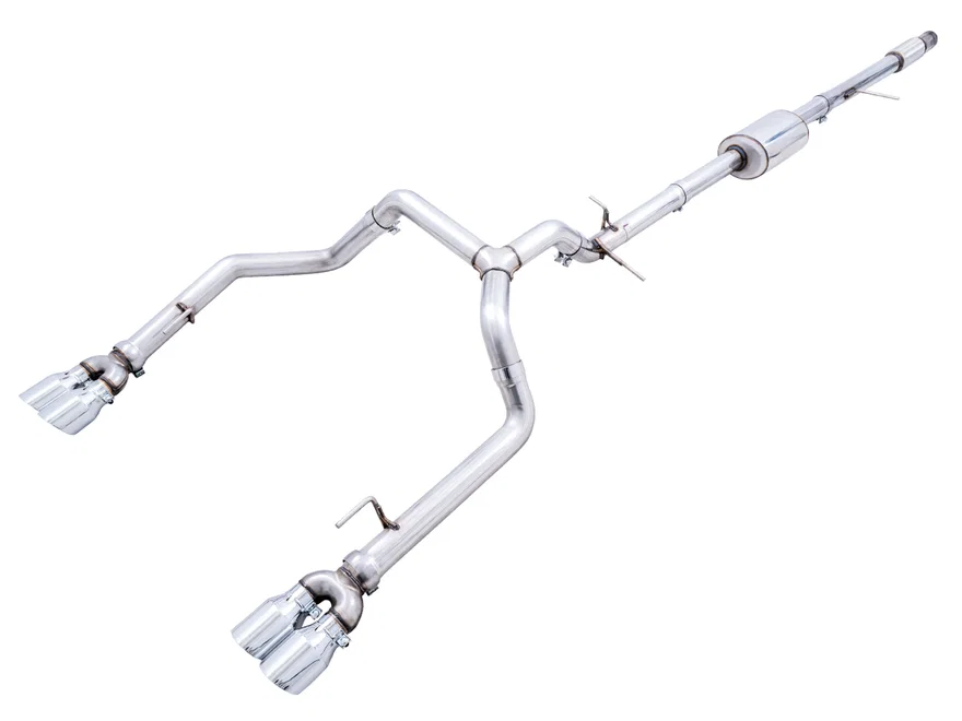 0FG Catback Split Rear Exit Exhaust for 4th Gen Silverado/Sierra 1500 5.3L (With Bumper Cutouts) - Quad Chrome Silver Tips