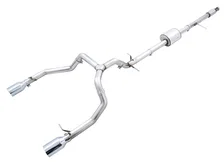 0FG Catback Split Rear Exit Exhaust for 4th Gen Silverado/Sierra 1500 5.3L (Flat Bumper) - Dual Chrome Silver Tips image 1
