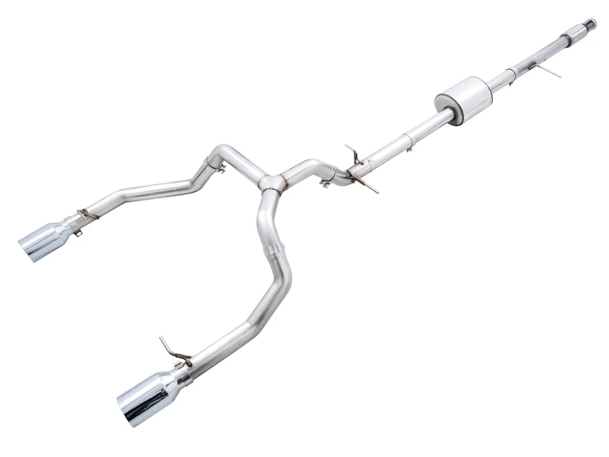 0FG Catback Split Rear Exit Exhaust for 4th Gen Silverado/Sierra 1500 5.3L (Flat Bumper) - Dual Chrome Silver Tips