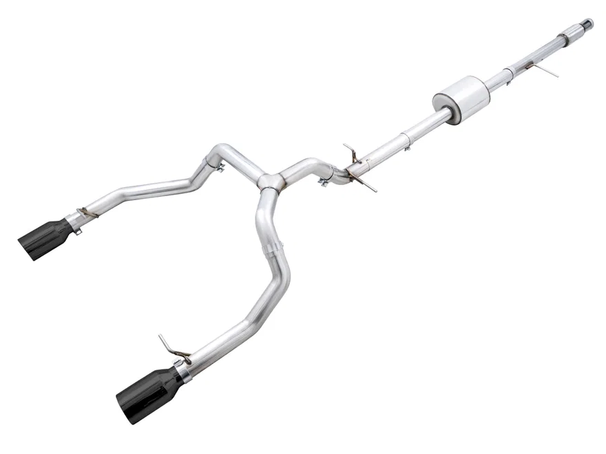0FG Catback Split Rear Exit Exhaust for 4th Gen Silverado/Sierra 1500 5.3L (Flat Bumper) - Dual Diamond Black Tips