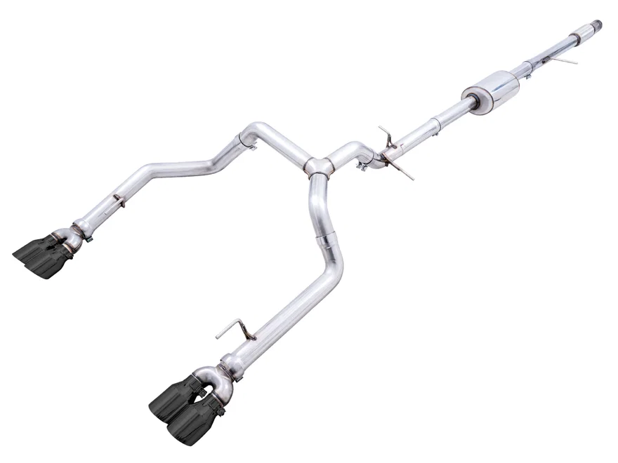 0FG Catback Split Rear Exit Exhaust for 4th Gen Silverado/Sierra 1500 5.3L (With Bumper Cutouts) - Quad Diamond Black Tips
