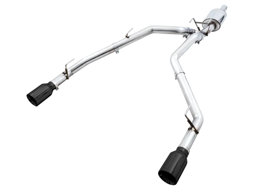0FG Dual Rear Exit Catback for 4th Gen RAM 1500 5.7L (without bumper cutouts) - Diamond Black Tips