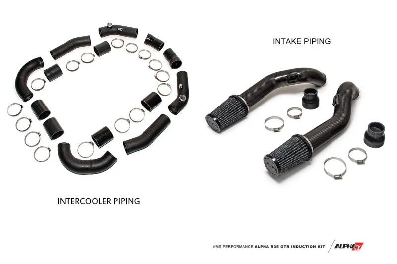 AMS ALP.07.09.0003-3, Performance GT-R R35 Induction Kit w/Stock Turbos/Manifold/TB / Alpha Intercooler/TiAL Flanges