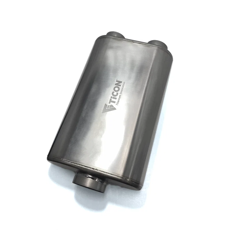 Ticon 116-07623-0220, Industries 17in OAL 3in Thin Oval Matte Finish Titanium Muffler - 3in Center In/2.5in Dual Out